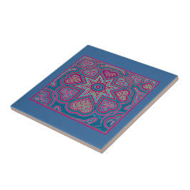 Blue Folk Art Hearts Trivet/Tegel Tegeltje