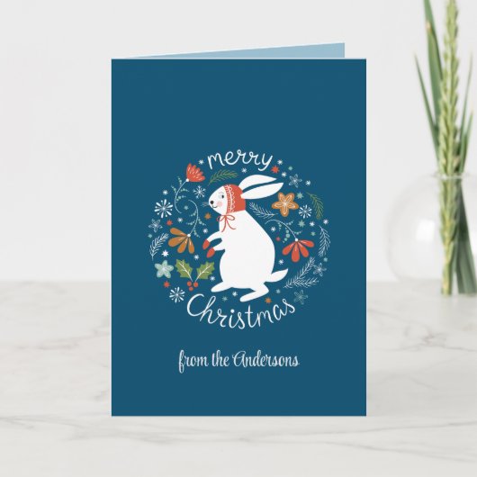 Blue Folk Art Kerstmis Bedankkaart (Voorkant)