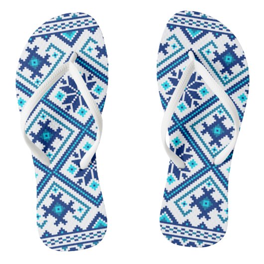 Blue Folk Pattern Ornament Teenslippers (Voetbed)