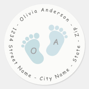 Blue Foot Print Baby shower retour adreslabel Ronde Sticker