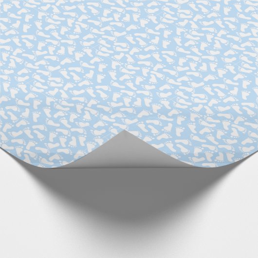 Blue Foot Prints Baby shower Wrapping Paper Cadeaupapier (Hoek)