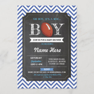 Blue Football Boy Baby shower Rugby Uitnodiging