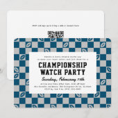 Blue Football Check Championship Game Watch Party Kaart (Voorkant / Achterkant)