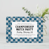 Blue Football Check Championship Game Watch Party Kaart (Staand voorkant)