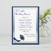 Blue Football Couples Wedding Shower Uitnodiging (Staand voorkant)