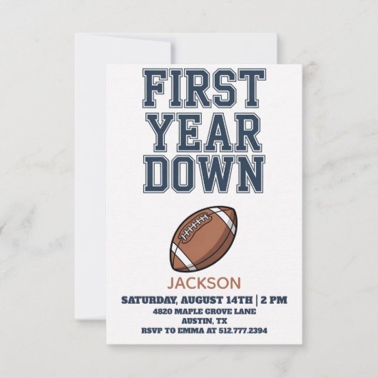 Blue Football First Year Down Boy 1st Birthday  Kaart (Voorkant)