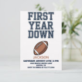 Blue Football First Year Down Boy 1st Birthday  Kaart (Staand voorkant)