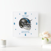 Blue Football Helmet Name and School Clock Vierkante Klok (Huis)