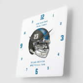 Blue Football Helmet Name and School Clock Vierkante Klok (Hoek)