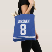 Blue Football Jersey met eigen naam en nummer Tote Bag (Dichtbij)