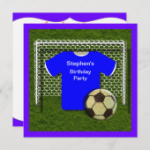 Blue Football Theme Birthday Party Invitations Kaart (Voorkant / Achterkant)