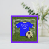 Blue Football Theme Birthday Party Invitations Kaart (Staand voorkant)