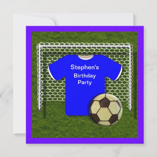 Blue Football Theme Birthday Party Invitations Kaart (Voorkant)