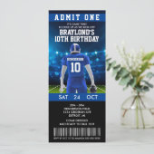 Blue Football Ticket Birthday Uitnodiging (Staand voorkant)