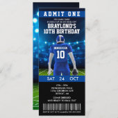 Blue Football Ticket Birthday Uitnodiging (Voorkant / Achterkant)