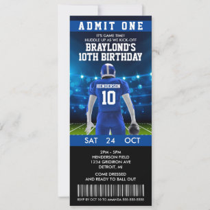 Blue Football Ticket Birthday Uitnodiging