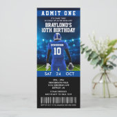 Blue Football Ticket Birthday Uitnodiging (Staand voorkant)