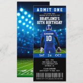 Blue Football Ticket Birthday Uitnodiging (Voorkant / Achterkant)