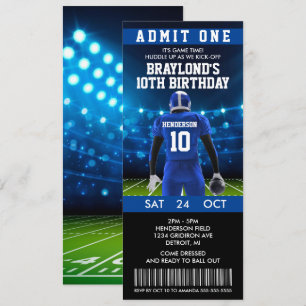 Blue Football Ticket Birthday Uitnodiging