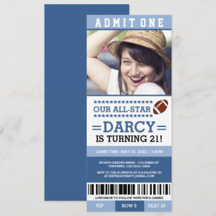 Blue Football Ticket Verjaardagsuitnodigingen Kaart