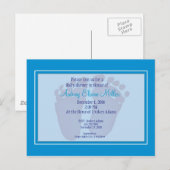 Blue Footprint Baby shower Invitation Uitnodiging Briefkaart (Voorkant / Achterkant)
