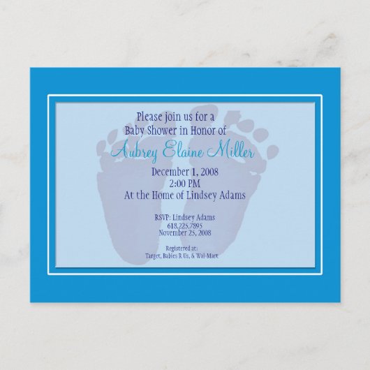 Blue Footprint Baby shower Invitation Uitnodiging Briefkaart (Voorkant)