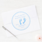 Blue Footprint Boy Baby shower Bedankt Ronde Sticker (Envelop)