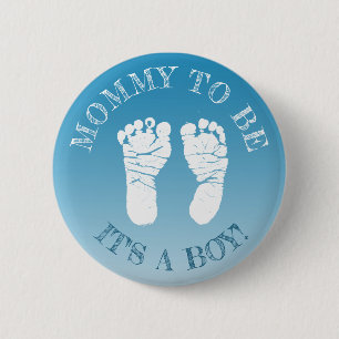 Blue Footprint boy Baby shower mama om Button te z