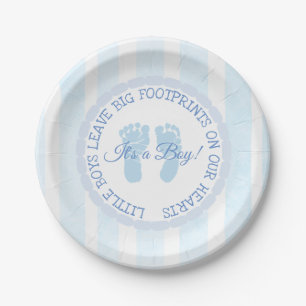 Blue Footprint Boy Baby shower Paper Borden Papieren Bordje