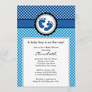 Blue Footprint Boy Baby shower Uitnodiging