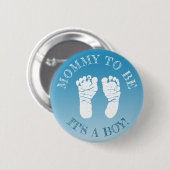 Blue Footprints Boy Baby shower Mama wordt Button (Voorkant /achterkant)