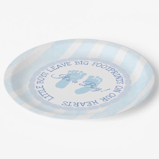 Blue Footprints Boy Baby shower Papier Borden Papieren Bordje (Gekanteld)