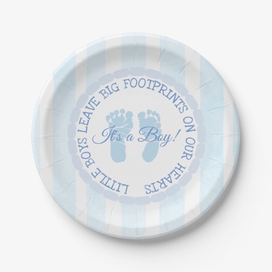 Blue Footprints Boy Baby shower Papier Borden Papieren Bordje (Voorkant)