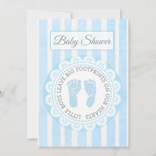 Blue Footprints Boys Baby shower Uitnodiging (Voorkant)