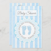 Blue Footprints Boys Baby shower Uitnodiging (Voorkant / Achterkant)