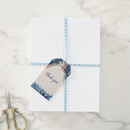 Blue Foral Cadeaulabel (Met Touw)