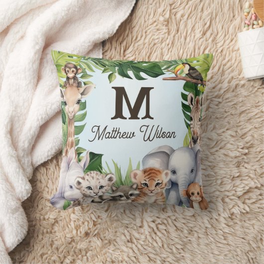 Blue Forest dieren gepersonaliseerde baby jongen n Kussen (Deken)