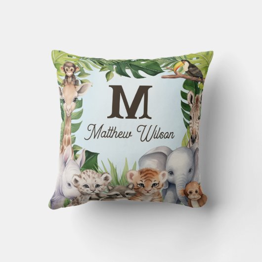 Blue Forest dieren gepersonaliseerde baby jongen n Kussen (Achterkant)