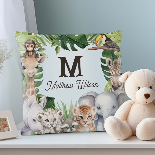 Blue Forest dieren gepersonaliseerde baby jongen n Kussen