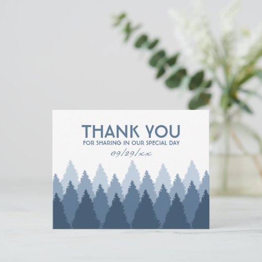 Blue Forest Range Woodland bruiloft dank u Briefkaart (Staand voorkant)