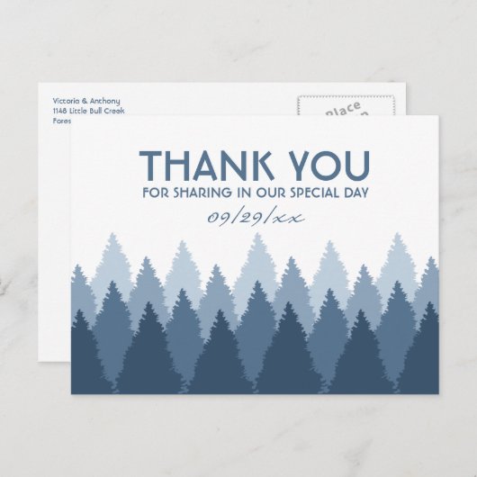 Blue Forest Range Woodland bruiloft dank u Briefkaart (Voorkant / Achterkant)