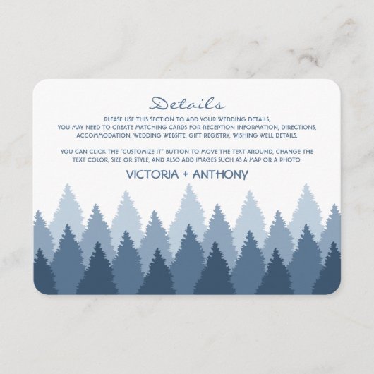 Blue Forest Range Woodland bruiloft detail Informatiekaartje (Voorkant)