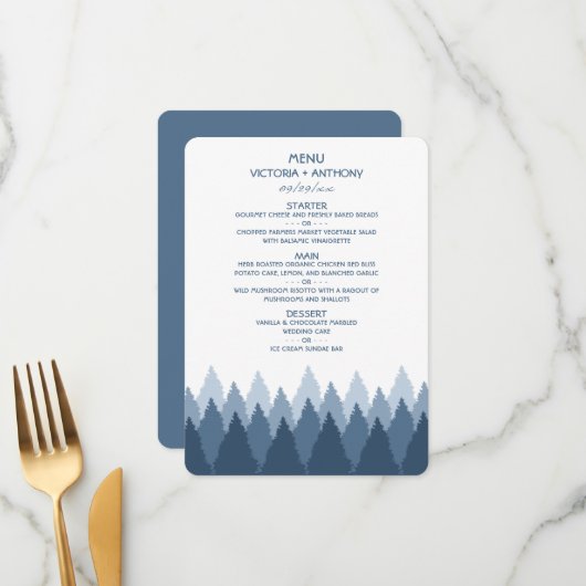 Blue Forest Range Woodland Bruiloft Menu (Voorkant / Achterkant in situ)