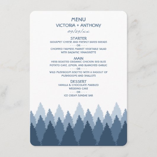 Blue Forest Range Woodland Bruiloft Menu (Voorkant)