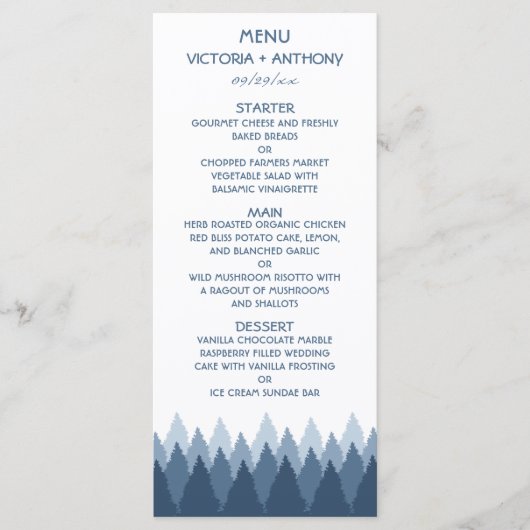 Blue Forest Range Woodland Bruiloft Menu (Voorkant)