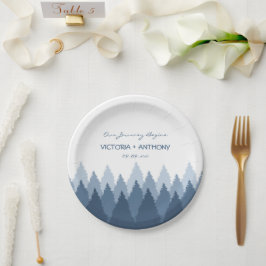 Blue Forest Range Woodland bruiloft Papieren Bordje