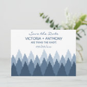 Blue Forest Range Woodland Bruiloft Save the Date (Staand voorkant)