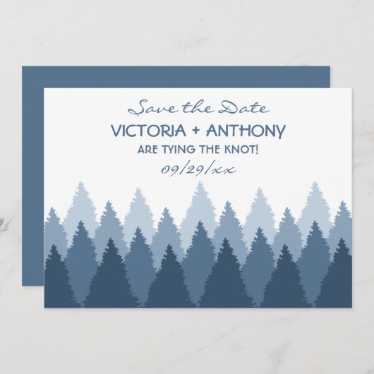 Blue Forest Range Woodland Bruiloft Save the Date (Voorkant / Achterkant)