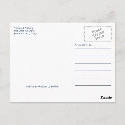 Blue Forest Range Woodland Bruiloft Save the Date Briefkaart (Achterkant)