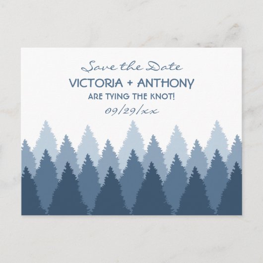 Blue Forest Range Woodland Bruiloft Save the Date Briefkaart (Voorkant)